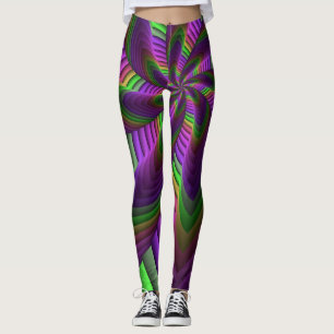 Groovy Energetic Colourful Neon Fractal Pattern Leggings