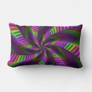 Groovy Energetic Colourful Neon Fractal Pattern Lumbar Cushion