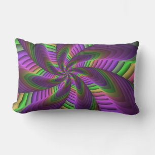 Groovy Energetic Colourful Neon Fractal Pattern Lumbar Cushion