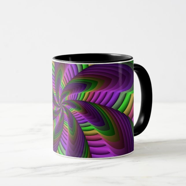 Groovy Energetic Colourful Neon Fractal Pattern Mug (Front Right)