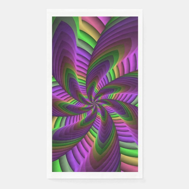 Groovy Energetic Colourful Neon Fractal Pattern Napkin (Front)
