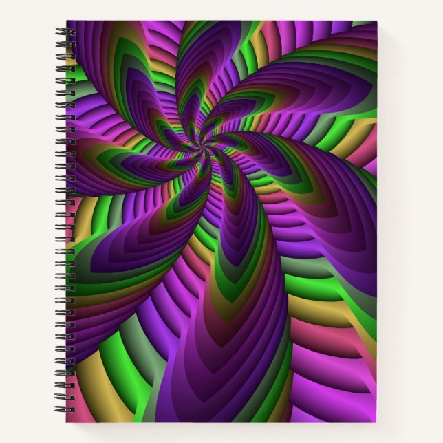 Groovy Energetic Colourful Neon Fractal Pattern Notebook (Front)