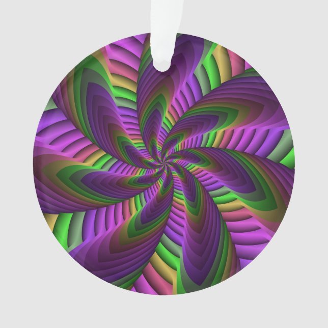 Groovy Energetic Colourful Neon Fractal Pattern Ornament (Front)