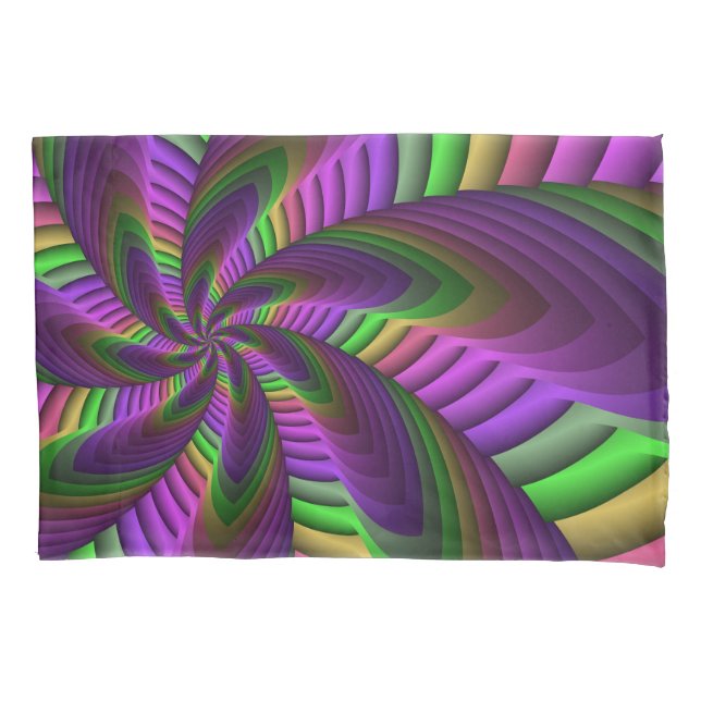 Groovy Energetic Colourful Neon Fractal Pattern Pillowcase (Front)
