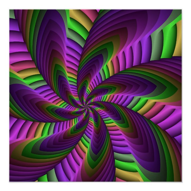 Groovy Energetic Colourful Neon Fractal Pattern Poster (Front)