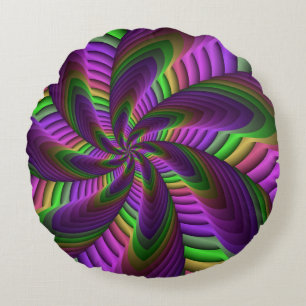 Groovy Energetic Colourful Neon Fractal Pattern Round Cushion