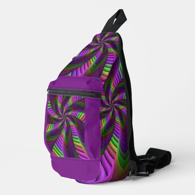 Groovy Energetic Colourful Neon Fractal Pattern Sling Bag (Right Corner)