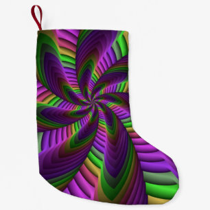 Groovy Energetic Colourful Neon Fractal Pattern Small Christmas Stocking