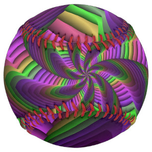 Groovy Energetic Colourful Neon Fractal Pattern Softball