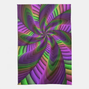 Groovy Energetic Colourful Neon Fractal Pattern Tea Towel