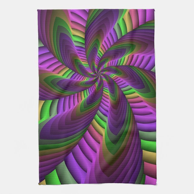 Groovy Energetic Colourful Neon Fractal Pattern Tea Towel (Vertical)