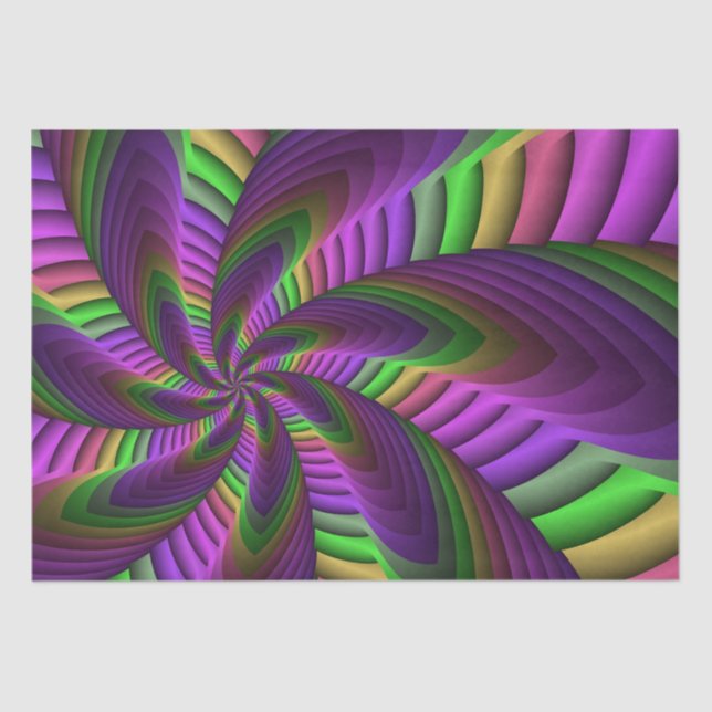 Groovy Energetic Colourful Neon Fractal Pattern Tissue Paper (Front)