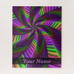 Groovy Energetic Neon Colours Fractal Pattern Name Jigsaw Puzzle