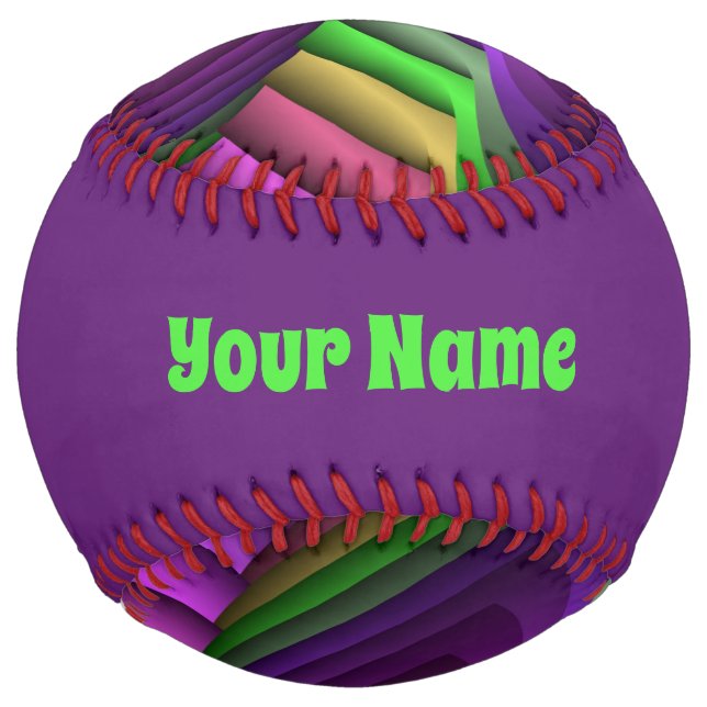 Groovy Energetic Neon Colours Fractal Pattern Name Softball (Front)