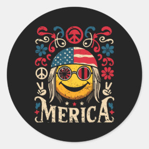 Groovy Face July 4th Us Flag Groovy Decor Merica Classic Round Sticker