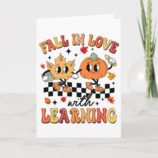 Groovy Fall In Love With Learning Autumn Pumpkin T Card (Front)