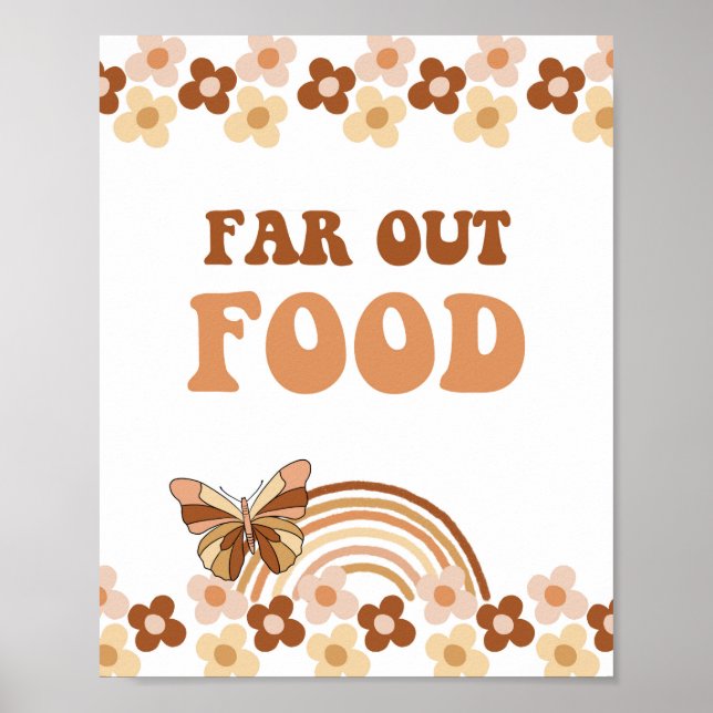 Groovy Far Out Food Retro Hippie Party Sign (Front)