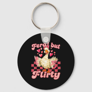 Groovy Feral-but-flirty Silly Goose Valentine Duck Key Ring