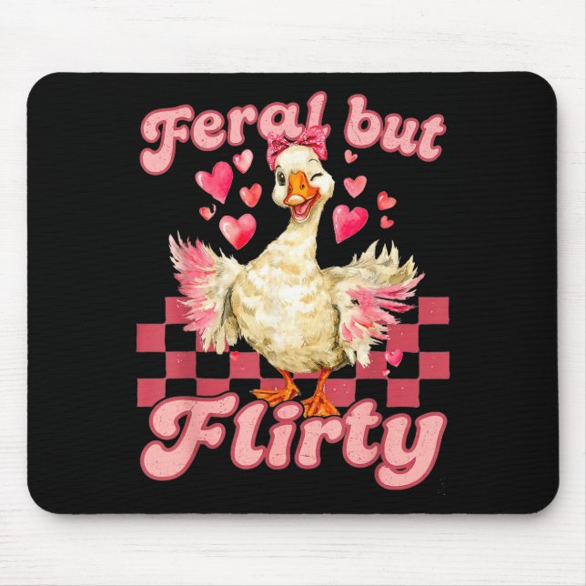 Groovy Feral-but-flirty Silly Goose Valentine Duck Mouse Pad (Front)