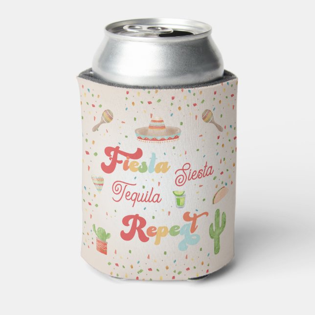 Groovy Fiesta Siesta Tequila Repeat Bachelorette   Can Cooler (Can Back)