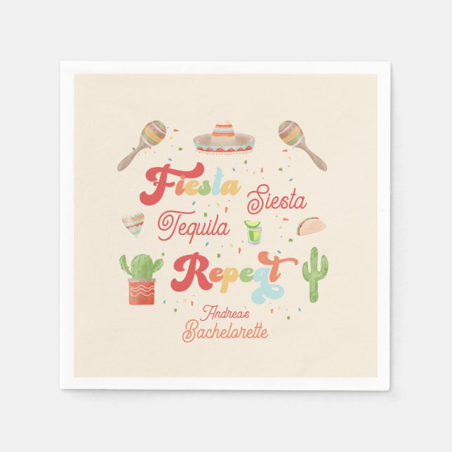 Groovy Fiesta Siesta Tequila Repeat Bachelorette Napkin (Front)