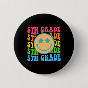 Groovy Fifth Grade Vibes Face Retro Teachers Back 6 Cm Round Badge