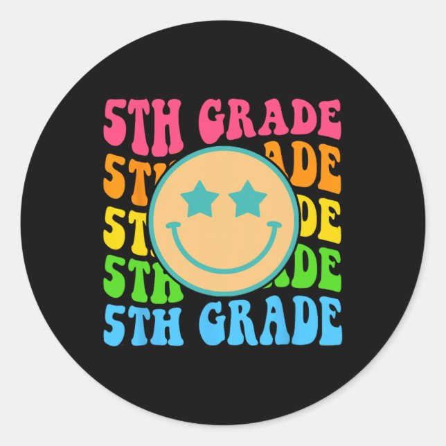 Groovy Fifth Grade Vibes Face Retro Teachers Back  Classic Round Sticker (Front)
