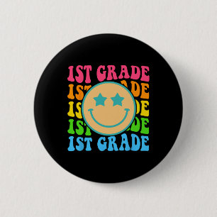 Groovy First Grade Vibes Face Retro Teachers Back 6 Cm Round Badge