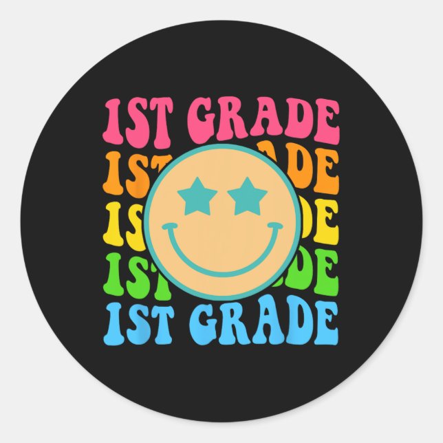 Groovy First Grade Vibes Face Retro Teachers Back  Classic Round Sticker (Front)