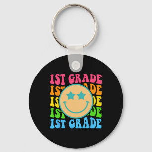Groovy First Grade Vibes Face Retro Teachers Back  Key Ring