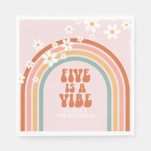 Groovy Five is a vibe daisy rainbow 5th birthday Napkin