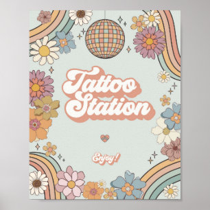 groovy floral 70s retro tattoo station favour sign