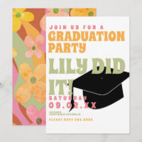 Groovy Floral 80s Retro Vintage Graduation
