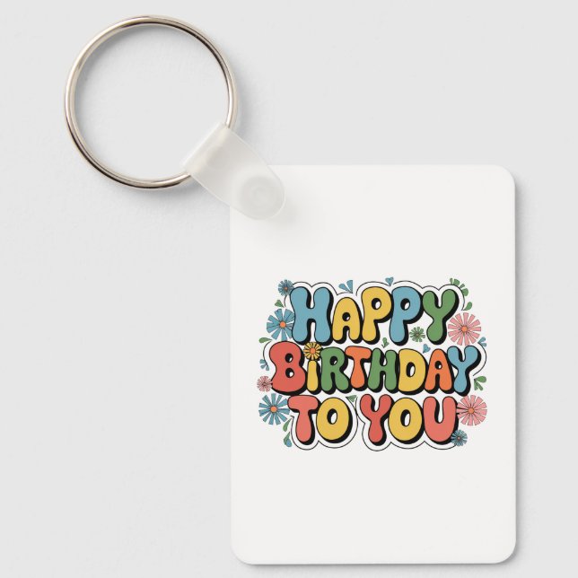 Groovy Floral Birthday Key Ring (Front)