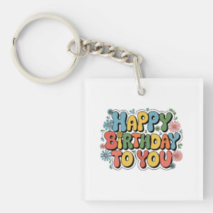 Groovy Floral Birthday Key Ring