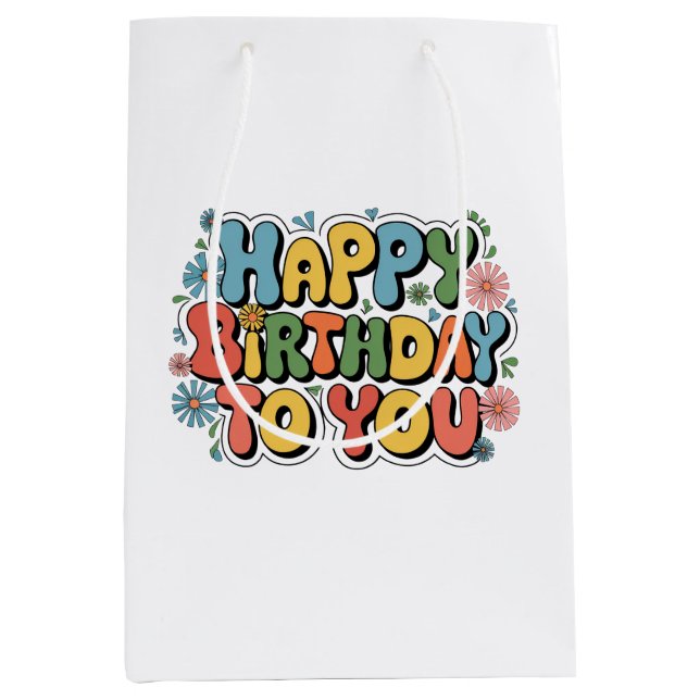 Groovy Floral Birthday Medium Gift Bag (Front)