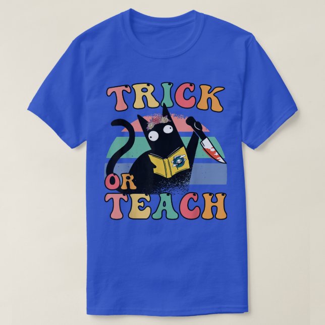 Groovy Floral Cat Boo Crew Trick or Teach Season T T-Shirt (Design Front)