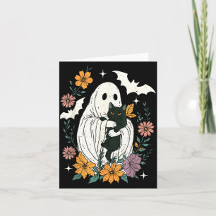 Groovy Floral Halloween Spooky Ghost Holding Black Card