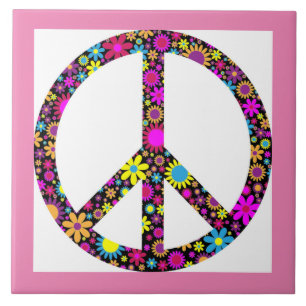 GROOVY FLORAL PEACE SIGN CERAMIC TILE