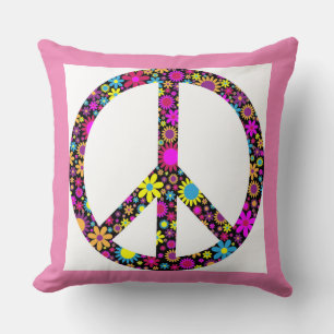 GROOVY FLORAL PEACE SIGN CUSHION