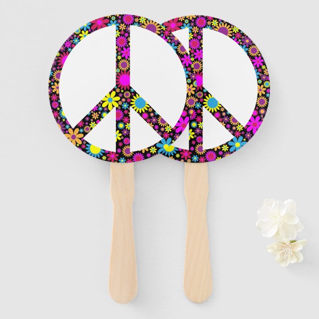 GROOVY FLORAL PEACE SIGN HAND FAN (Front and Back)