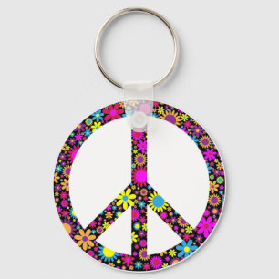 GROOVY FLORAL PEACE SIGN KEY RING