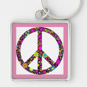 GROOVY FLORAL PEACE SIGN KEY RING
