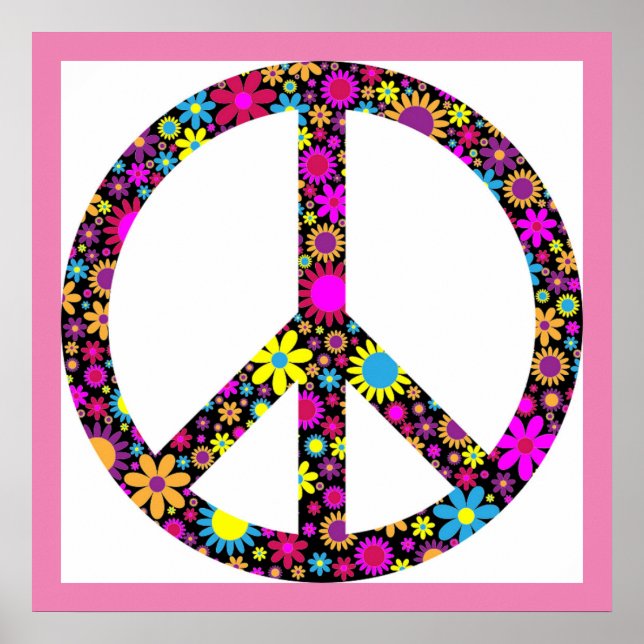 GROOVY FLORAL PEACE SIGN Poster (Front)