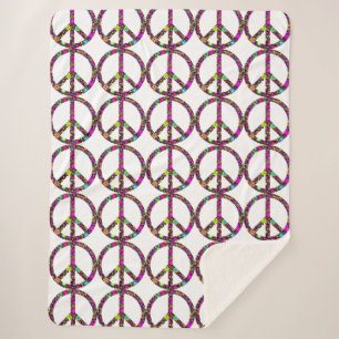 GROOVY FLORAL PEACE SIGN SHERPA BLANKET