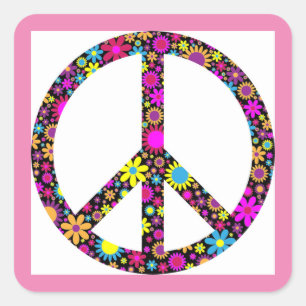 GROOVY FLORAL PEACE SIGN SQUARE STICKER