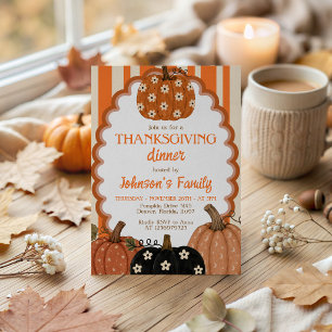 Groovy Floral Pumpkin Thanksgiving Invitation