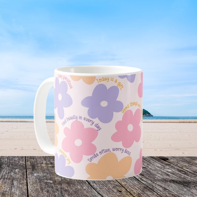 Groovy Floral Quote Gift, Retro Positive Self Care Coffee Mug (Creator Uploaded)