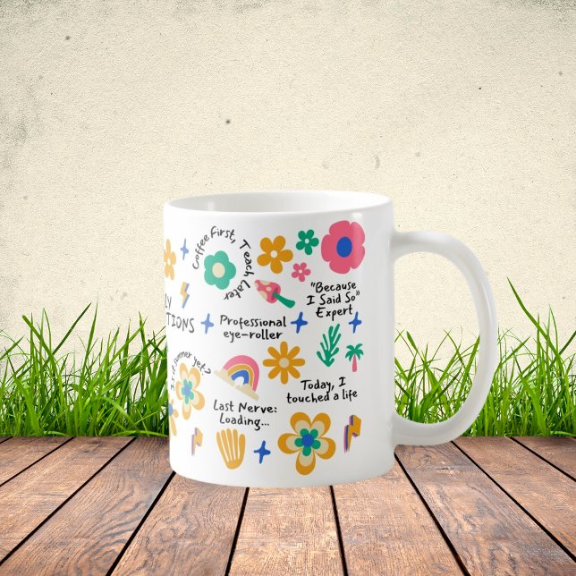 Groovy Floral Teacher Gift with Affirmations Coffee Mug (Creator Uploaded)
