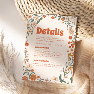 Groovy Floral Vintage Retro Wedding Detrails Enclosure Card